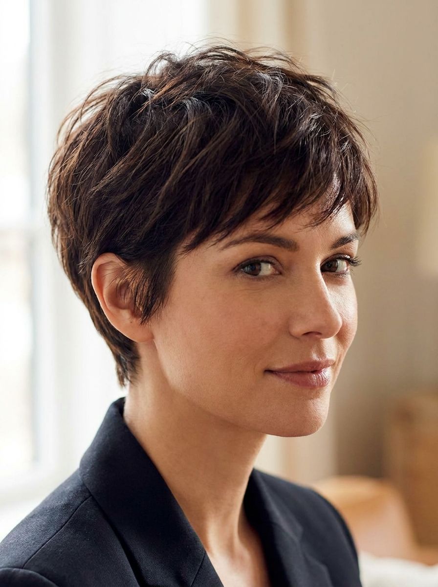 Fransiger Pixie mit längerem Deckhaar - Fransige Kurzhaarfrisuren